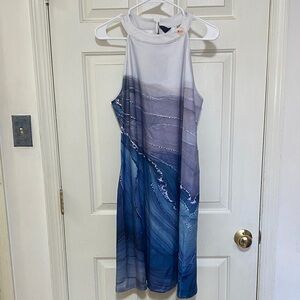 Elegant Blue and White Sleeveless Dress